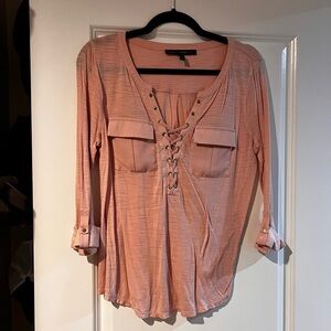 White House Black Market Coral Lace-Up Blouse